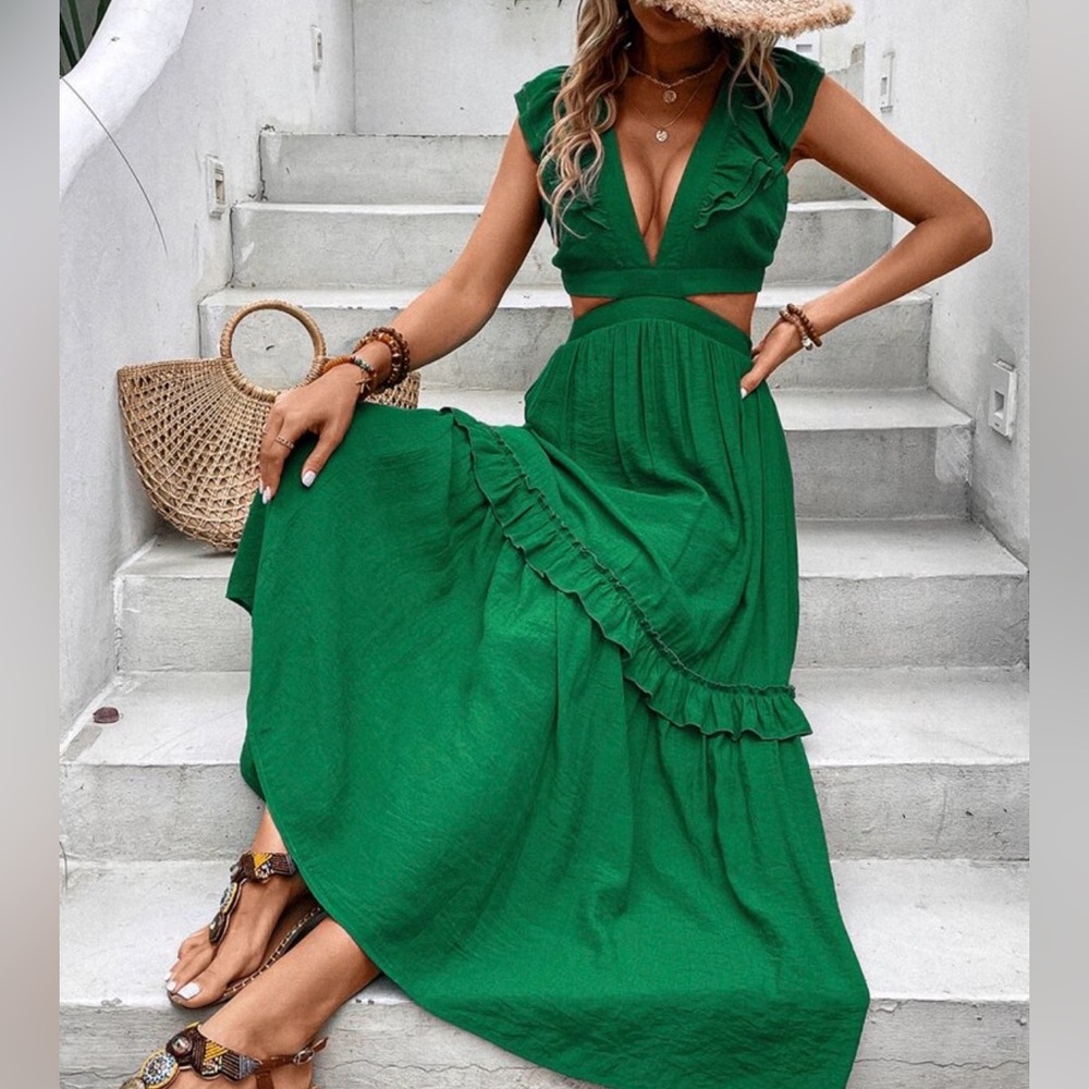 Green linen dress super cute - Picture 4 of 4